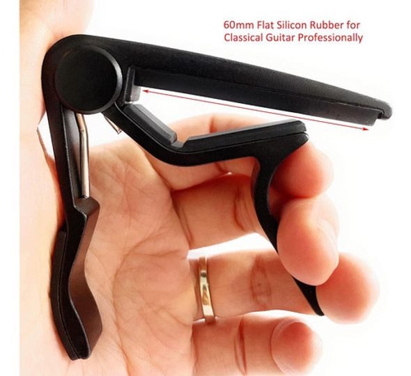 Wingo Pro Guitarra Clásica Flat Capo, Negro, 5 Picks 1