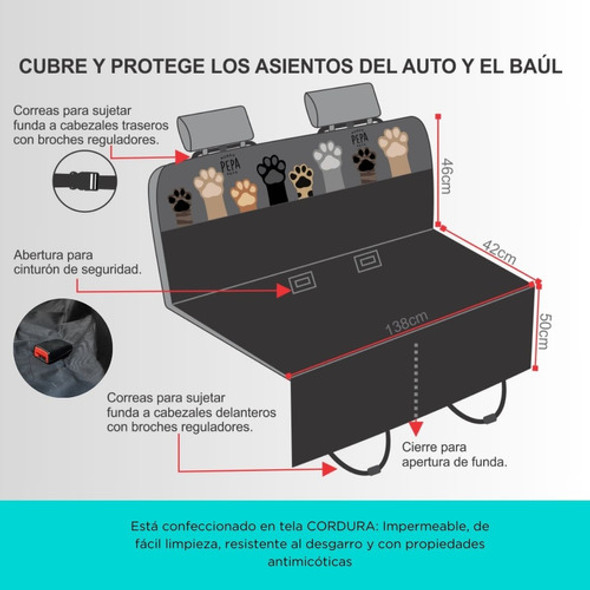 Funda Asiento Auto Cubre Tapizado Perro Mascota Impermeable 1