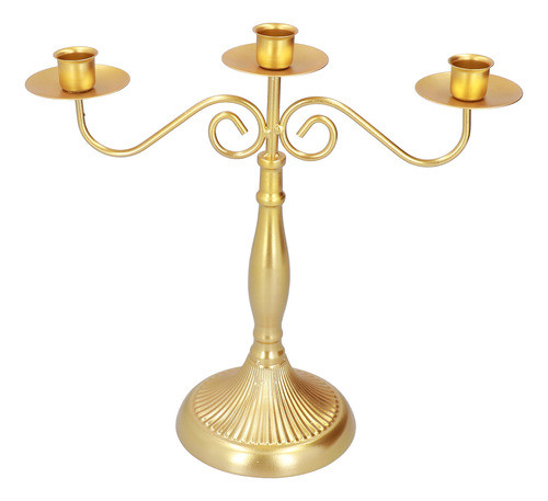 Castiçal Decorativo Dourado Com Três Cabeças 1