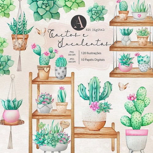 Kit Imagenes Png Cliparts Cactus Suculentas Acuarela Ea04 0