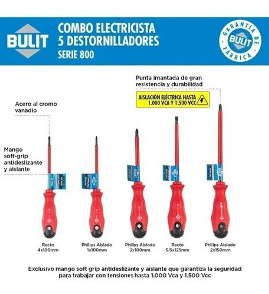 Combo Electricista 5 Destornilladores Rectos Y Philips Bulit 1 Combo Electricista 5 Destornilladores Rectos Y Philips Bulit 1