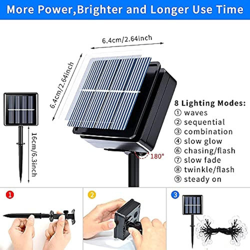 Luces De Cadena Solares Para Exteriores, 50 Led De 23 Pies D 1