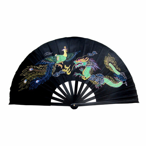 Kit 8 Leque Oriental Grande Dança Tai Chi Chuan Preto Hachi8 0