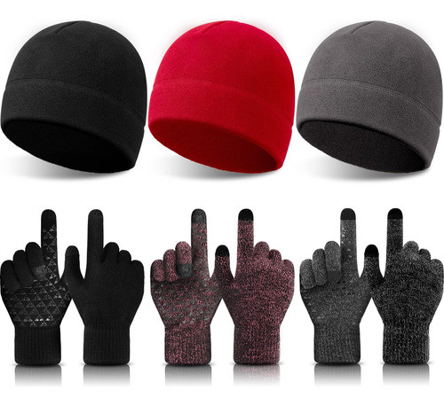 Satinior 6 Pcs Winter Warm Beanie Hat Gorro Polar Y Guantes 0