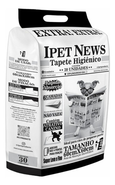 Tapete Higiênico Ipet News 60x60cm 30un Cães Original 0
