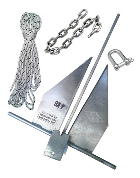Combo Ancla Danforth 4kg +2m De Cadena+30m De Cabo+ Grillete 1