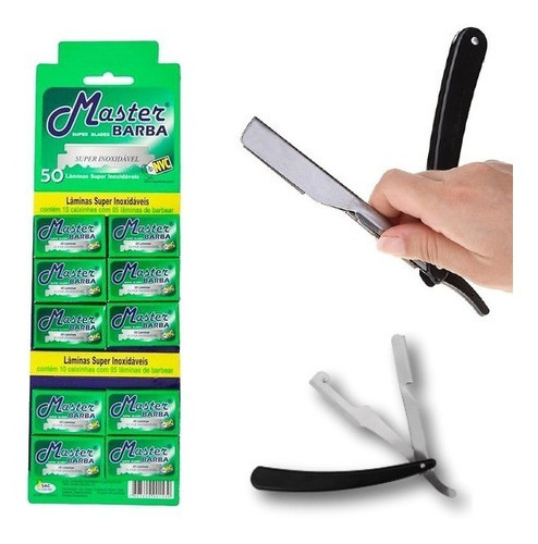 Kit De Barbear 50 Lâminas Inteiras + 1 Navalhete Inox Barato 0