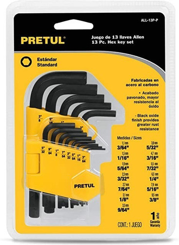 Llave Allen Pulgada 13pcs De 3/64 A 3/8 All-13p-p 0
