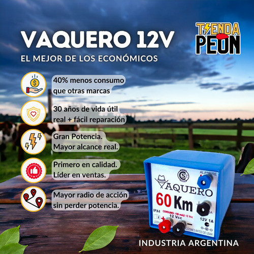 Electrificador Boyero Vaquero 60 Km A Batería + Aisladores 1