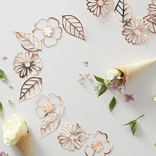Guirnalda De Fiesta De Flores Laminadas En Oro Rosa - 3m 0