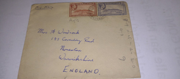 Gibraltar Sobre Estampillas Circulado A Inglaterra 1938 0