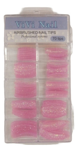 Uñas Tips X 70  Glitter Varios Colores En Caja De Acrilico 1