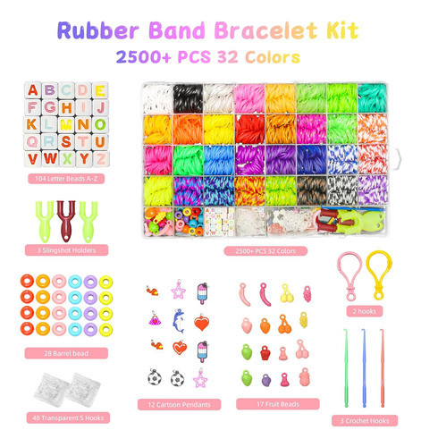 Kit De Brazalete De Goma De 32 Colores Para Diy Y Niños 1