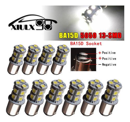 10 X Bombillas De Interior Led Ba15d Blanco Smd 13 Marina Ba 1