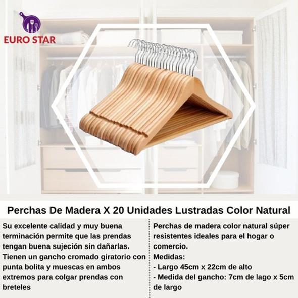 Pack X 20 Perchas De Madera Lustrada Adultos Calidad Premium 1 Pack X 20 Perchas De Madera Lustrada Adultos Calidad Premium 1