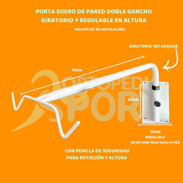 Portasuero De Pared Giratorio Blanco Doble Gancho Regulable 1