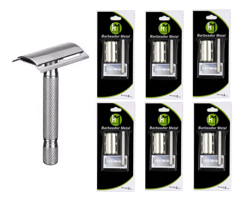 Kit 6 Aparelhos De Barbear Metal Retrô + 6 Lâminas Brinde 0