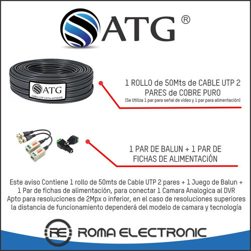 Cable Cámaras De Seguridad Utp Atg 2 Pares 100% Cobre 50mts 1