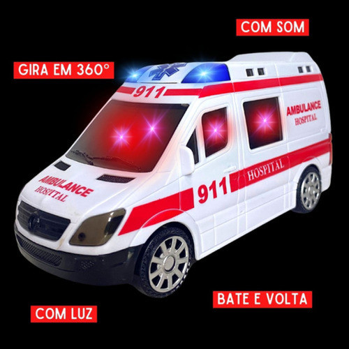 Brinquedo Carrinho Ambulância Hospital Sirene Som Resgate 1