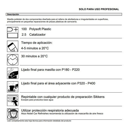 Masilla Polysoft Plastic - 1kg Sikkens 1