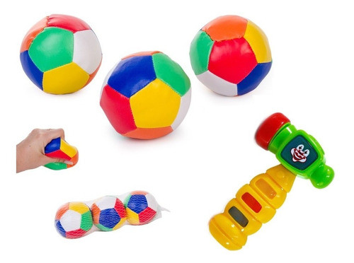 Kit 3 Bolas Baby Super Macia E Martelinho Som Luz Colorido 0