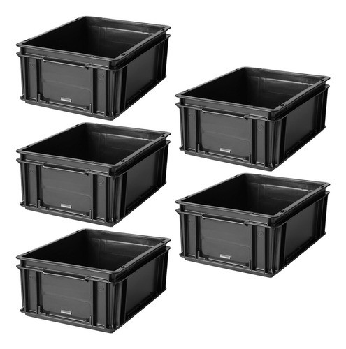 5 Contenedores Plásticos Apilables 4317a 40x30x17cm Negros 0