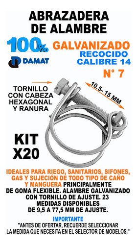 Abrazadera Alambre Manguera Galva 10.5 - 15 Mm Pack X20unid 1
