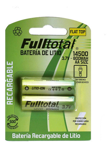 Batería De Litio 14500 3.7v 800mah Recargable Pack X2 Sizeaa 0