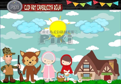 Pack Imágenes Clipart Caperucita Roja Lobo Cazador + Regalo 1