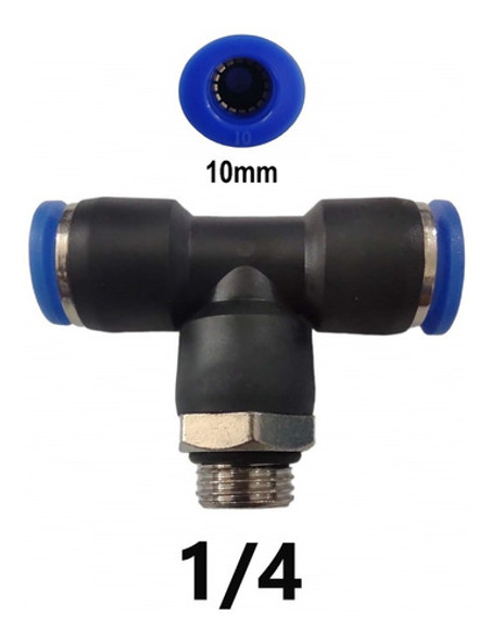 05 Conexao Pneumatica T / Tee Tubo 10mm Rosca Central 1/4 0
