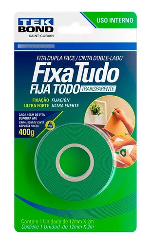 Caixa 12 Fita Dupla Face Interna 12 Mm X 2m Fixa Tudo 0