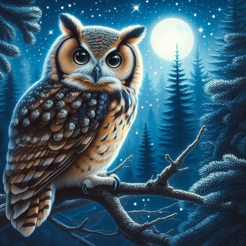 Obra De Arte Digital Lechuza Nocturna V3 50x50cm Pieza Única 0