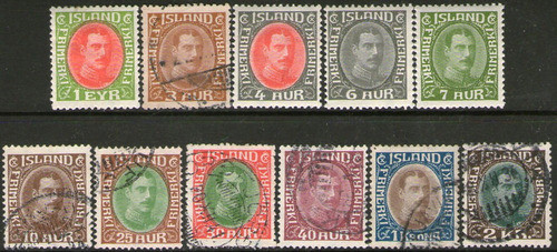 Islandia Serie X 11 Sellos Usados Christian X Años 1931-34 0