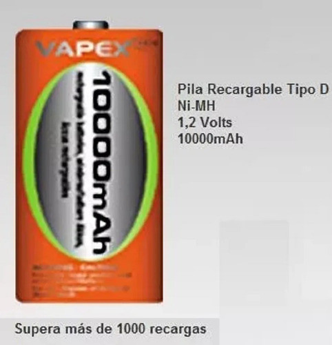 Pila Grande Recargable Vapex 10000mah Pila D Ni-mh 0