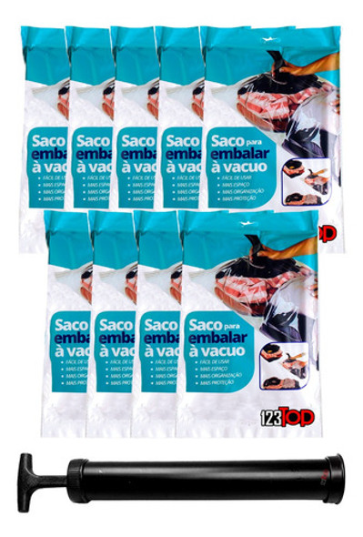 Kit 9x Saco A Vácuo 70x110 Cm + Bomba Viagem Roupas Edredom 0