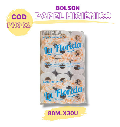 Papel Higienico Bolson 30 Rollos 80m Texturado Blanco 1