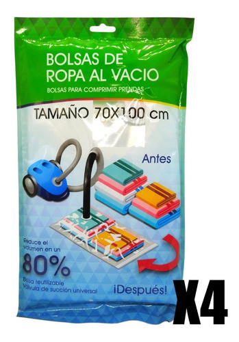 Pack X4 Bolsas Guardar Ropa Al Vacio Ahorra Espacio 70x100cm 0