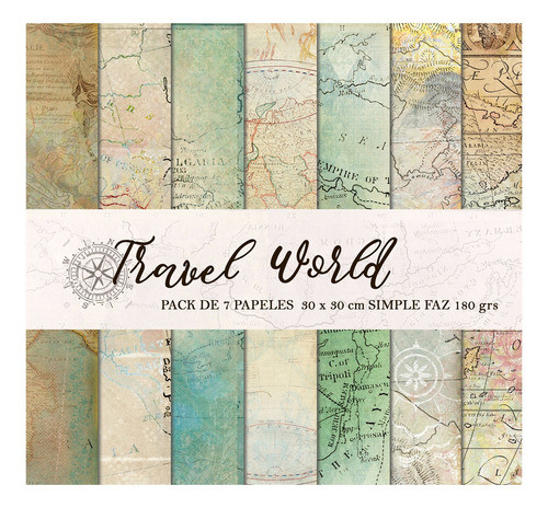 Travel World 7 Papeles Para Scrapbooking 30x30cm 0
