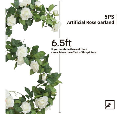 Zifty 5 Guirnaldas Flores Blancas 32.5 Pies, Enredaderas Al 1