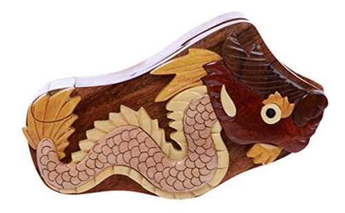 Hecho A Mano De Madera Dragon Forma De Animal Secreto Caja 0