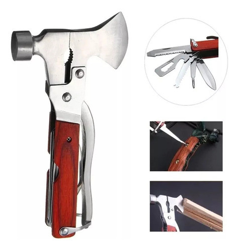 Hacha Martillo Set Multifuncion 11 En 1 Camping Con Funda 0