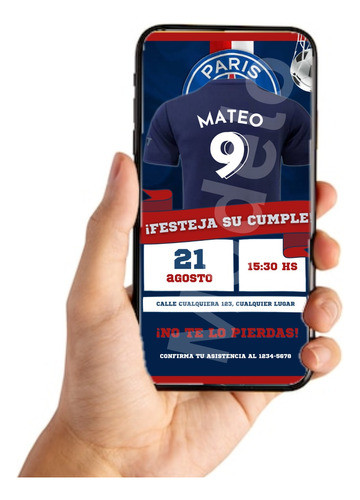 Tarjeta Invitación Digital - Cumpleaños Futbol Psg 0