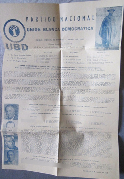 Antigua Lista Partido Nacional Lista 1 Ubd 1962 Flores 0