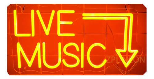 Cartel Neon Led Live Music - Base Acrílico Fiesta Decoración 1