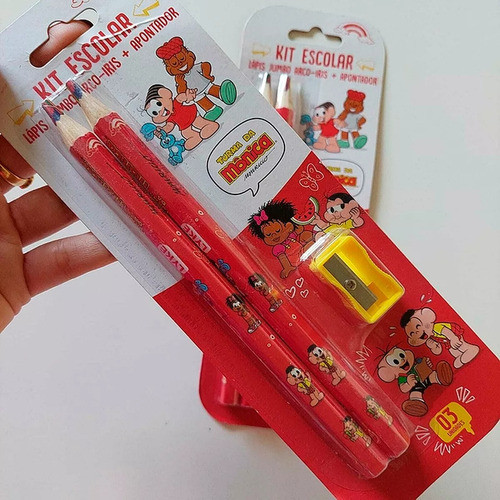 Kit Escolar Lápis De Cor Arco Íris + Apontador Turma Mônica 1