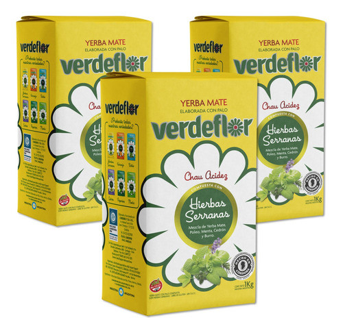 Yerba Mate Verdeflor Hierbas Serranas De 1kg X 3 Unidades 0