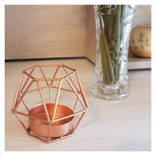 Porta Vela Decorativo Castiçal Aramado Iluminação 6,5cm Rose 1