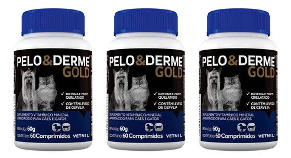 Pelo E Derme Gold 60 Comprimidos - Vetnil - 3 Unidades 0