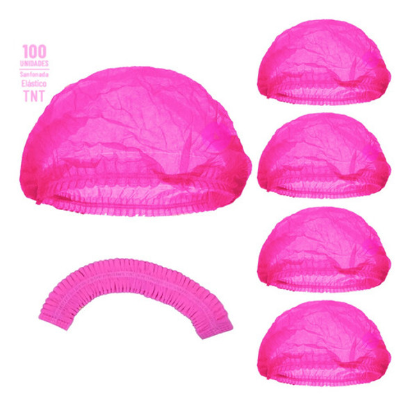 Touca Descartavel Rosa Pink Sanfonada Elastico 100 Unds 1