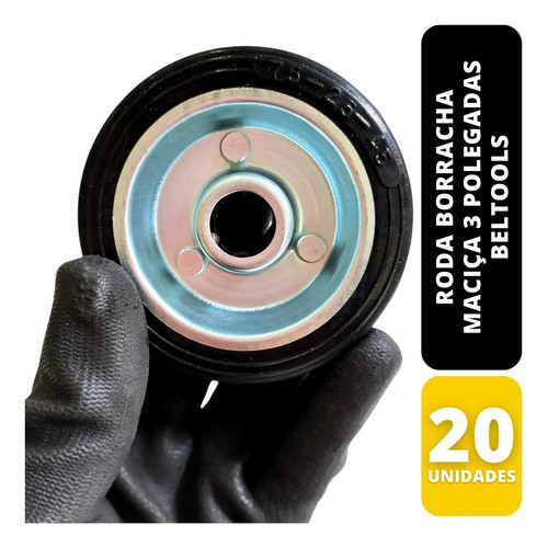 20 Rodas Borracha Maciça 3  - 75mm Rolamento Rolete Beltools 1